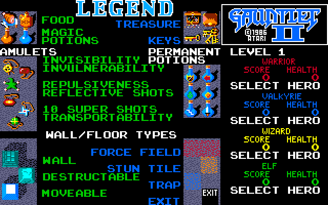 Gauntlet II Amiga Screenshot: Game legend.