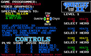 Gauntlet II for Amiga - Main menu; select your characters, and start the game!
