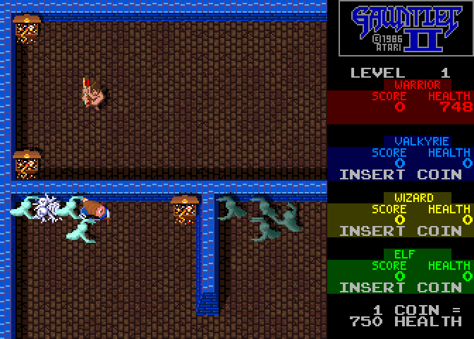 Gauntlet II Arcade Screenshot: Level 1 starting location.