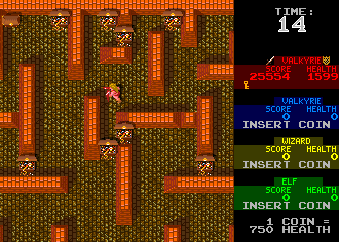 Gauntlet II Arcade Screenshot: Collect treasures, then escape...