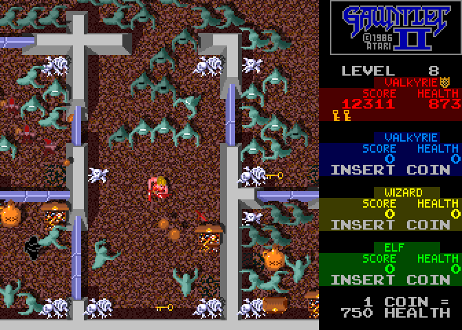 Gauntlet II Arcade Screenshot: Level 8 features numerous doors to unlock...