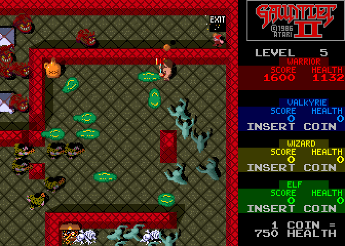 Gauntlet II Arcade Screenshot: Avoid the numerous acid puddles...