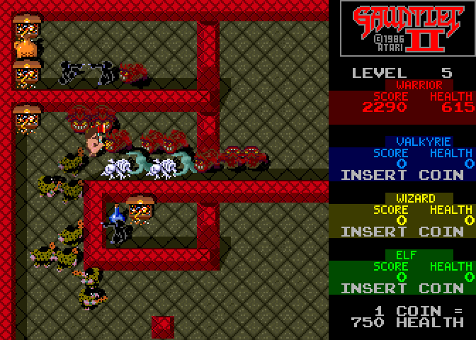 Gauntlet II Arcade Screenshot: Looks like a dead end, but those walls move!