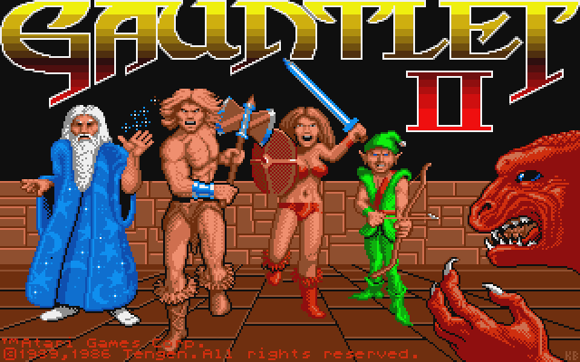 Gauntlet II Atari ST Screenshot: Title screen; the Gauntlet II logo flashes different colors.