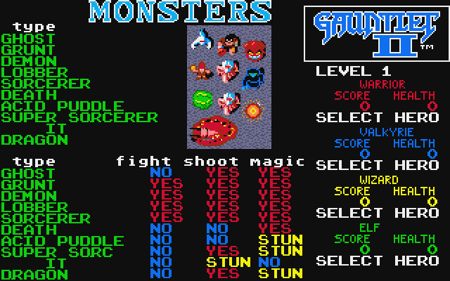 Gauntlet II Atari ST Screenshot: Here's the monsters you'll encounter.