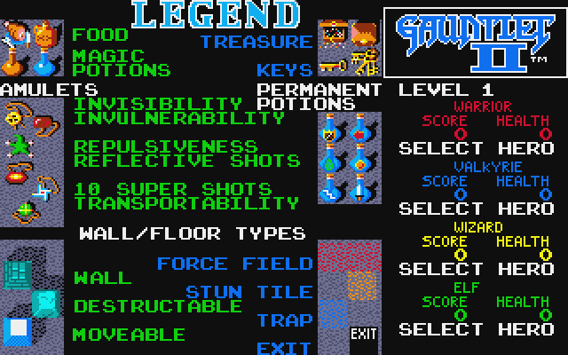 Gauntlet II Atari ST Screenshot: Game legend.