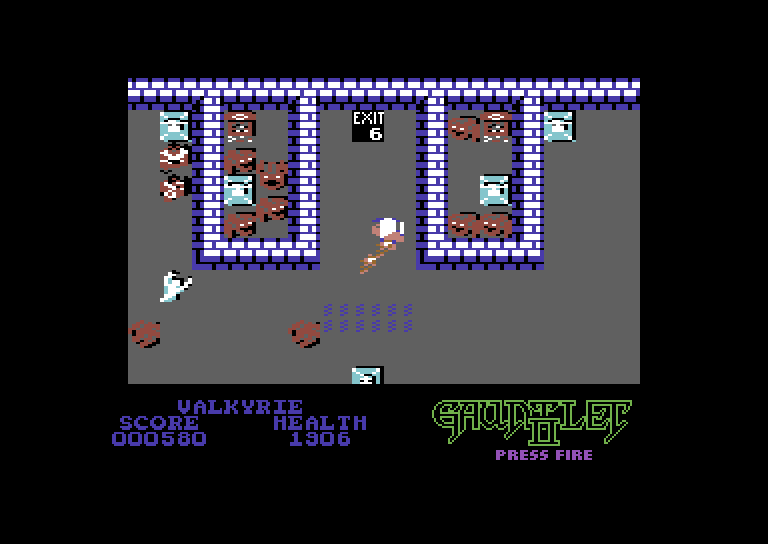 Gauntlet II Commodore 64 Screenshot: Some exits let you skip levels.