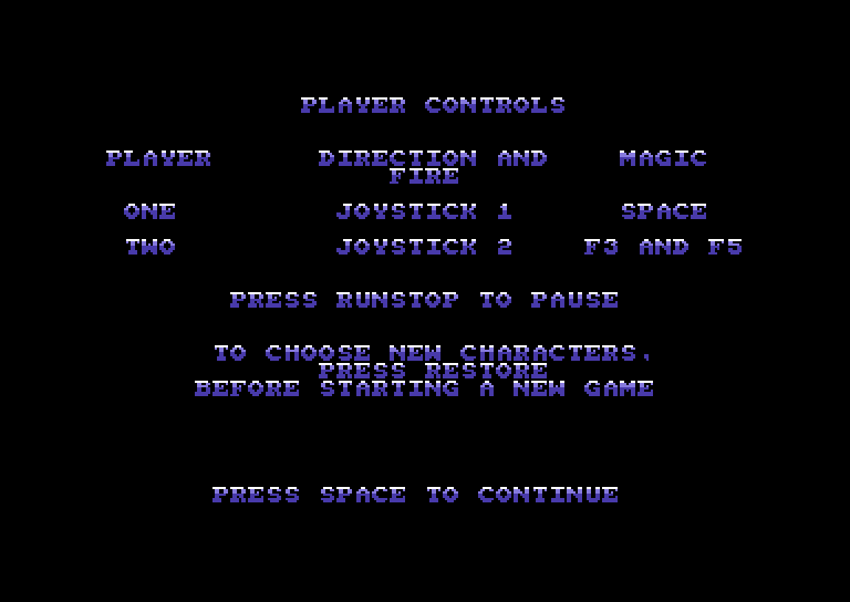 Gauntlet II Commodore 64 Screenshot: Player controls.