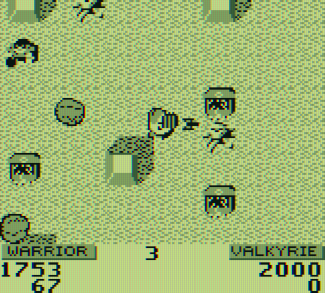 Gauntlet II Game Boy Screenshot: Enemies attack from all directions...