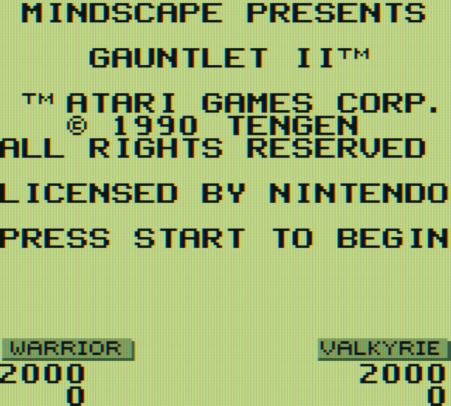 Gauntlet II Game Boy Screenshot: Copyright screen.