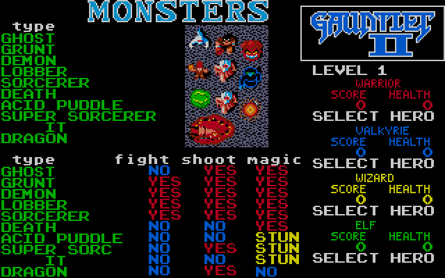 Gauntlet II IBM PC/Compatibles Screenshot: Here are some of the monsters you'll encounter.