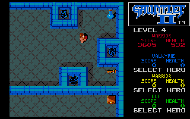 Gauntlet II IBM PC/Compatibles Screenshot: Found a potion and a key!