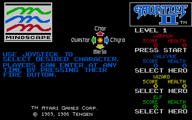 Gauntlet II IBM PC/Compatibles Screenshot: Select a character...