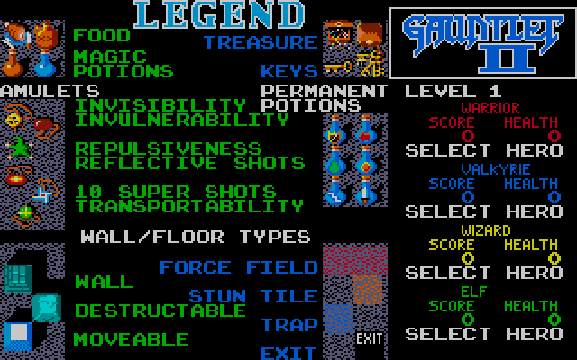 Gauntlet II IBM PC/Compatibles Screenshot: Items in the game.