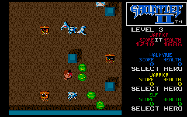 Gauntlet II IBM PC/Compatibles Screenshot: Avoid those acid puddles.