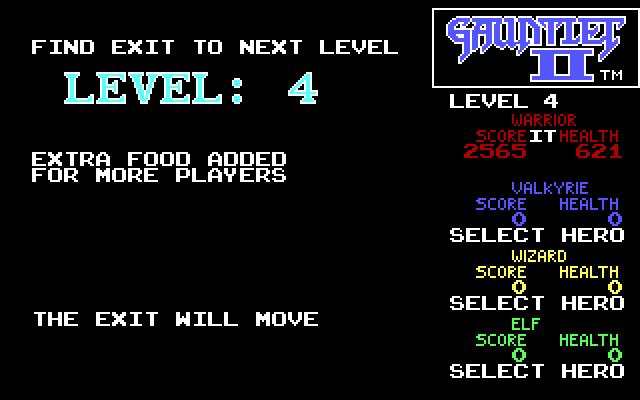 Gauntlet II IBM PC/Compatibles Screenshot: Ready to begin Level 4?