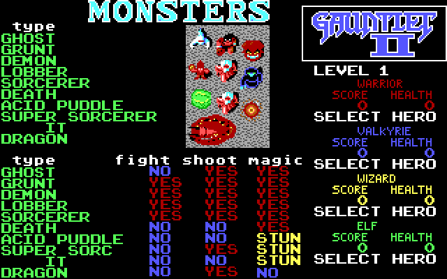 Gauntlet II IBM PC/Compatibles Screenshot: Some of the game monsters.