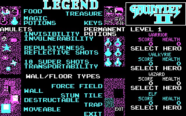 Gauntlet II IBM PC/Compatibles Screenshot: Some of the objects you'll encounter in the game.