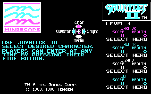 Gauntlet II IBM PC/Compatibles Screenshot: Select a character.