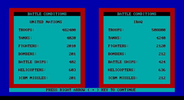 Iraq: The True Military Conflict IBM PC/Compatibles Screenshot: Battle conditions after an order is given.