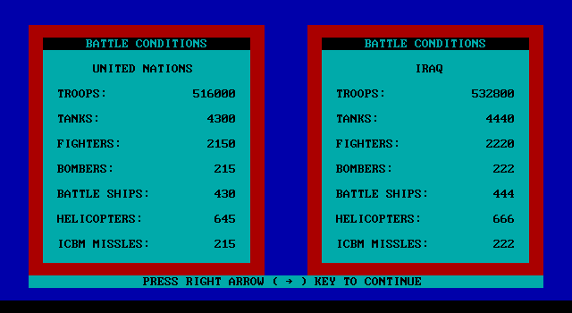 Iraq: The True Military Conflict IBM PC/Compatibles Screenshot: Battle conditions.