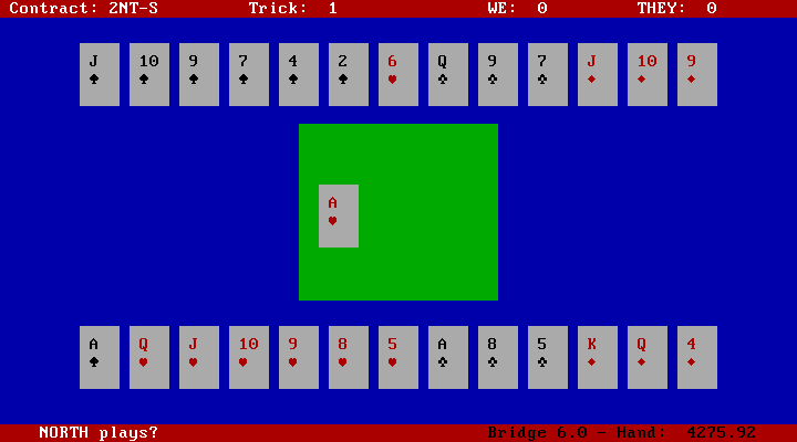 Bridge 6.0 IBM PC/Compatibles Screenshot: Select a card to play.