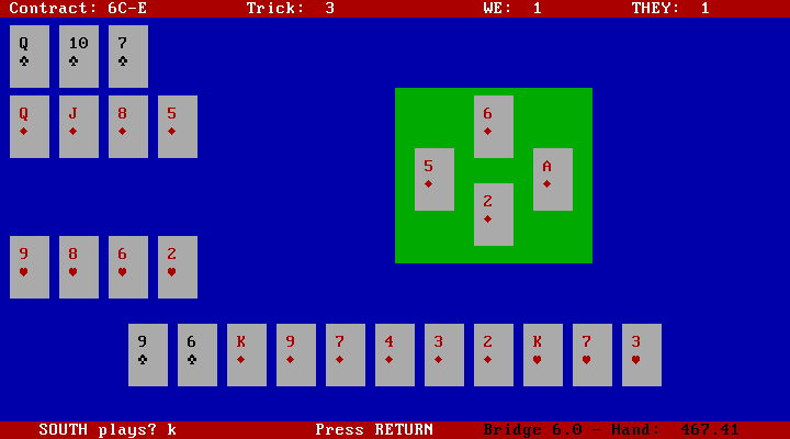 Bridge 6.0 IBM PC/Compatibles Screenshot: Hand results.