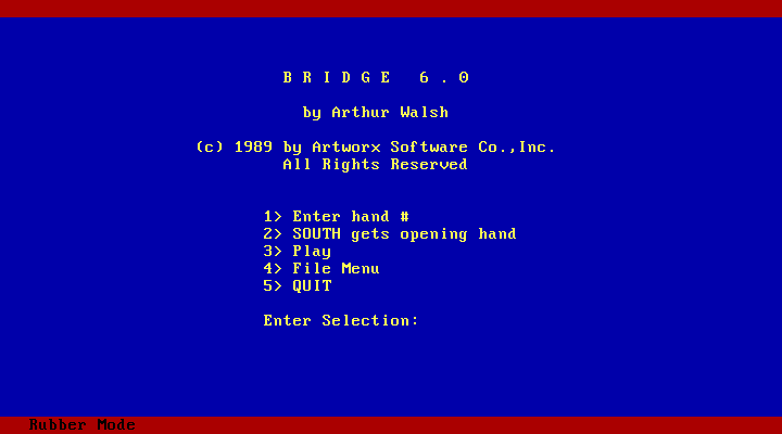 Bridge 6.0 IBM PC/Compatibles Screenshot: Main menu.