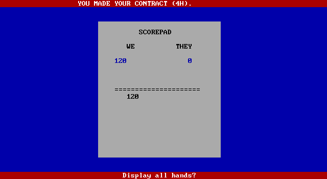 Bridge 6.0 IBM PC/Compatibles Screenshot: Game over.