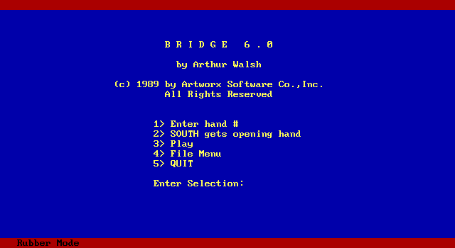 Bridge 6.0 IBM PC/Compatibles Screenshot: Main menu.