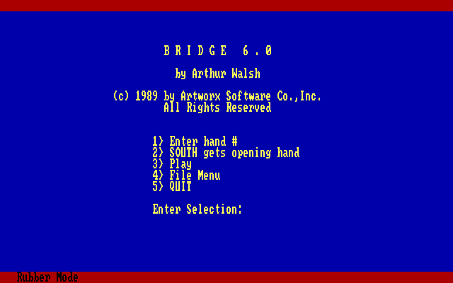 Bridge 6.0 IBM PC/Compatibles Screenshot: Main menu.
