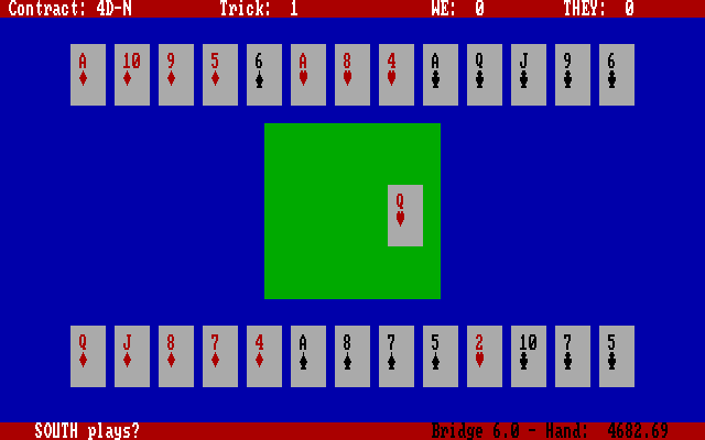 Bridge 6.0 IBM PC/Compatibles Screenshot: What card do you want to play next?
