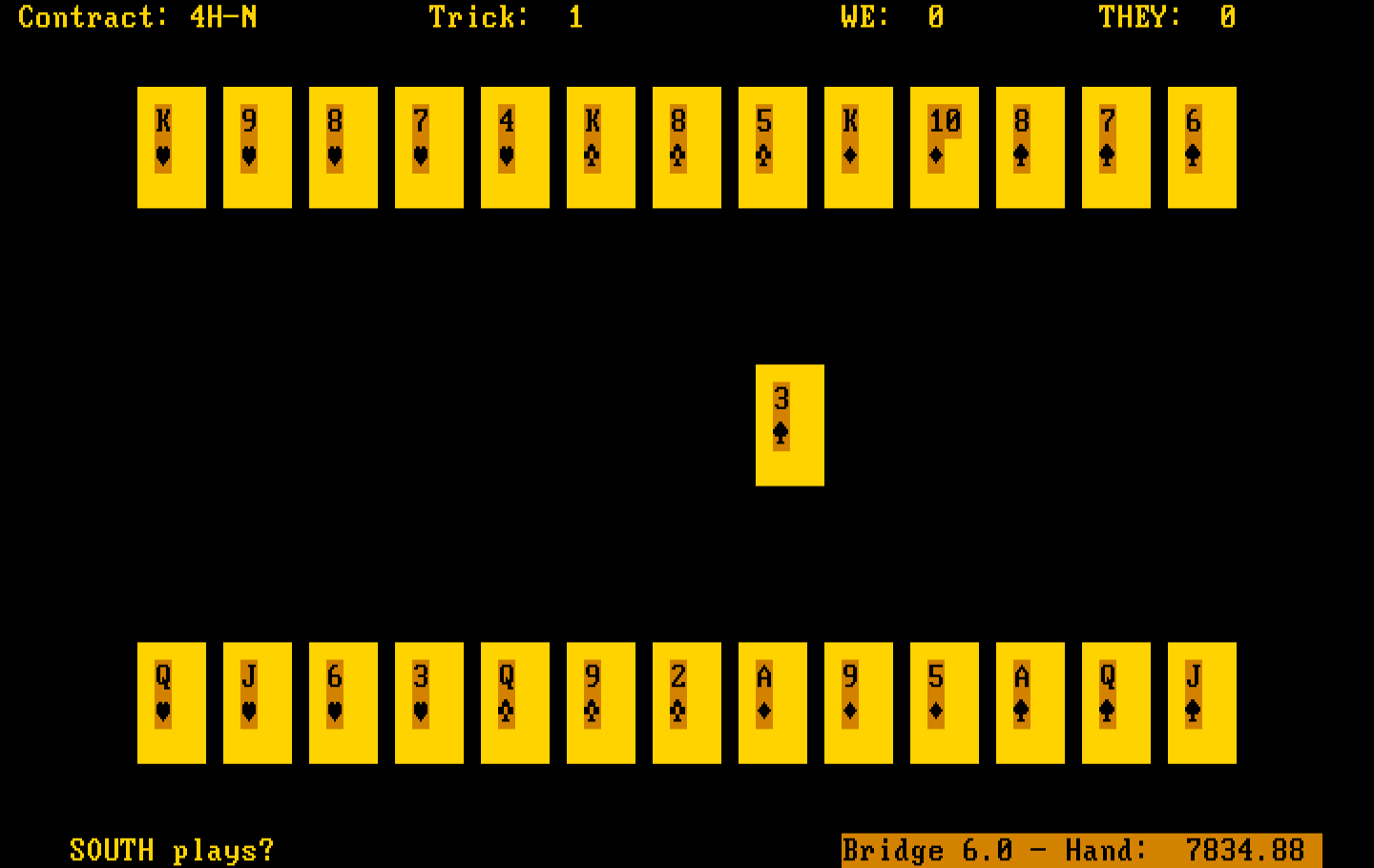 Bridge 6.0 IBM PC/Compatibles Screenshot: South plays what card?
