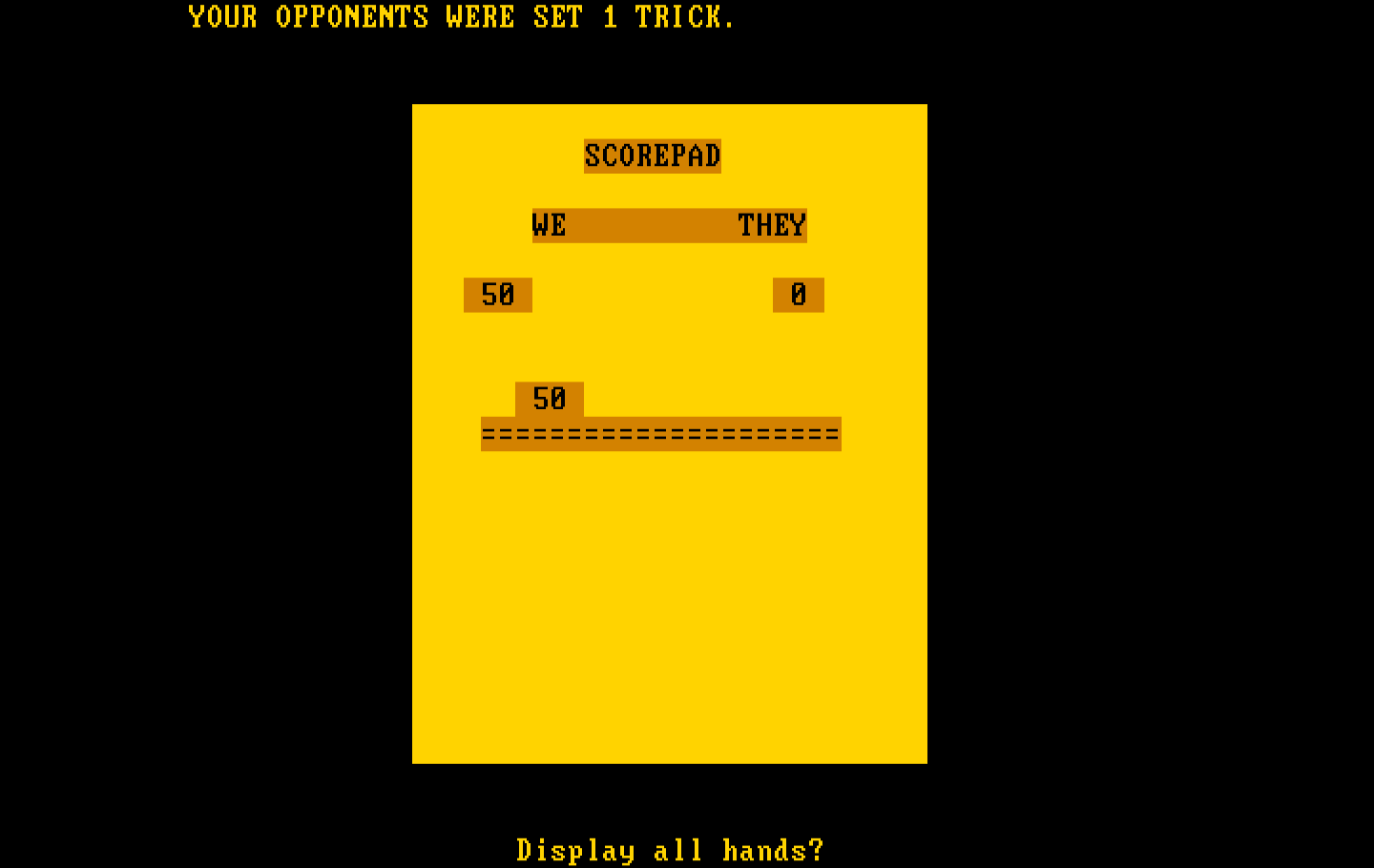 Bridge 6.0 IBM PC/Compatibles Screenshot: Game over.