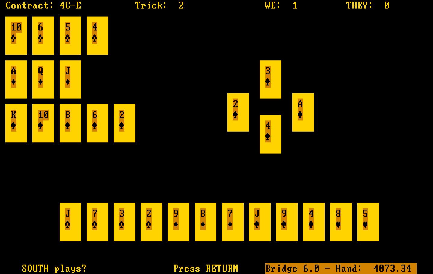 Bridge 6.0 IBM PC/Compatibles Screenshot: Select a card to play.