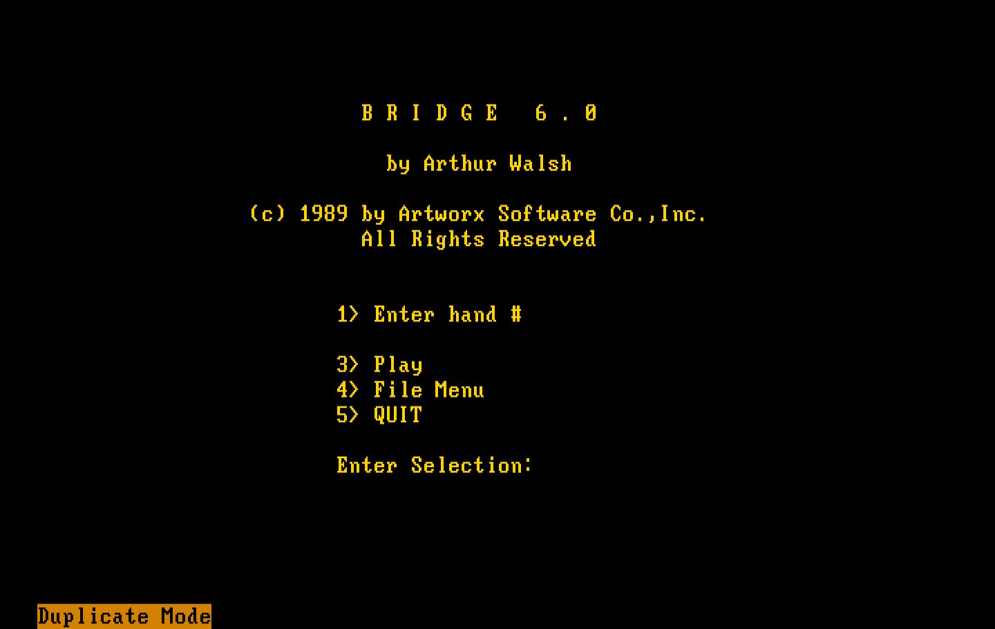 Bridge 6.0 IBM PC/Compatibles Screenshot: Main menu.