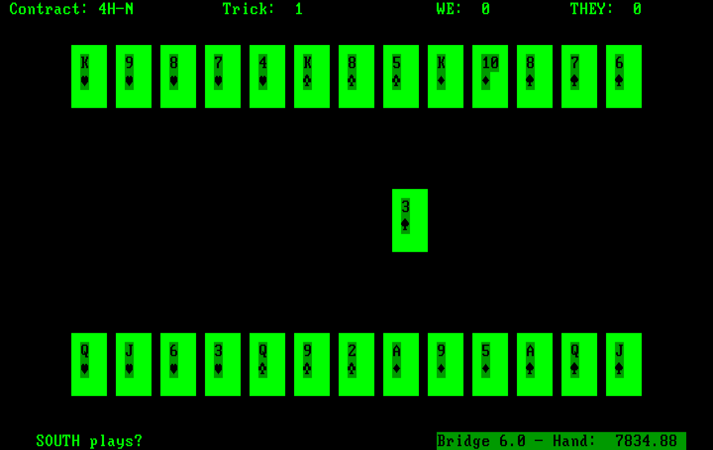 Bridge 6.0 IBM PC/Compatibles Screenshot: South plays what card?