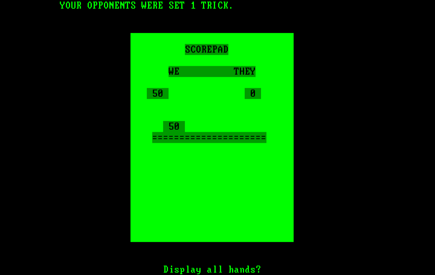 Bridge 6.0 IBM PC/Compatibles Screenshot: Game over.