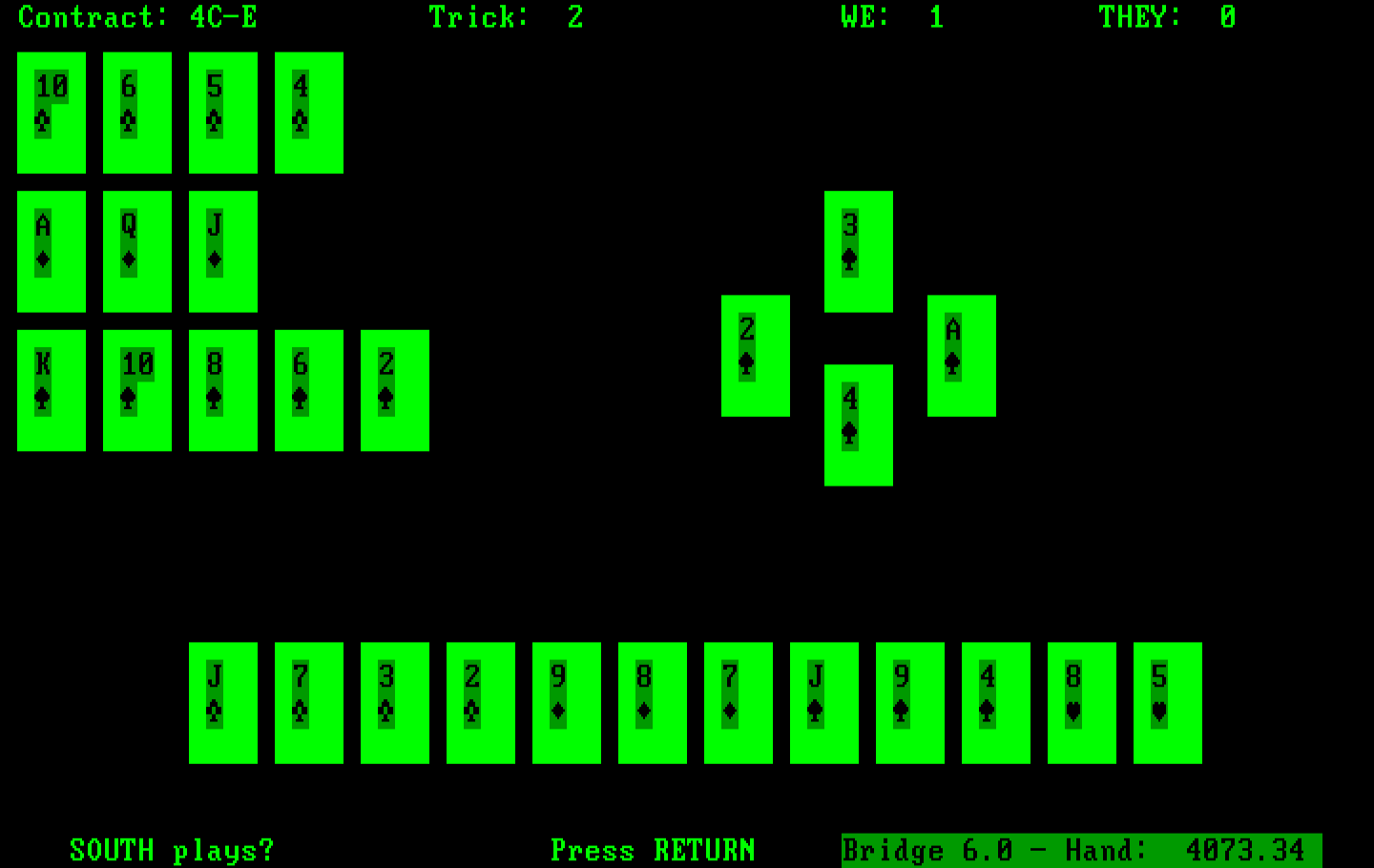 Bridge 6.0 IBM PC/Compatibles Screenshot: Select a card to play.