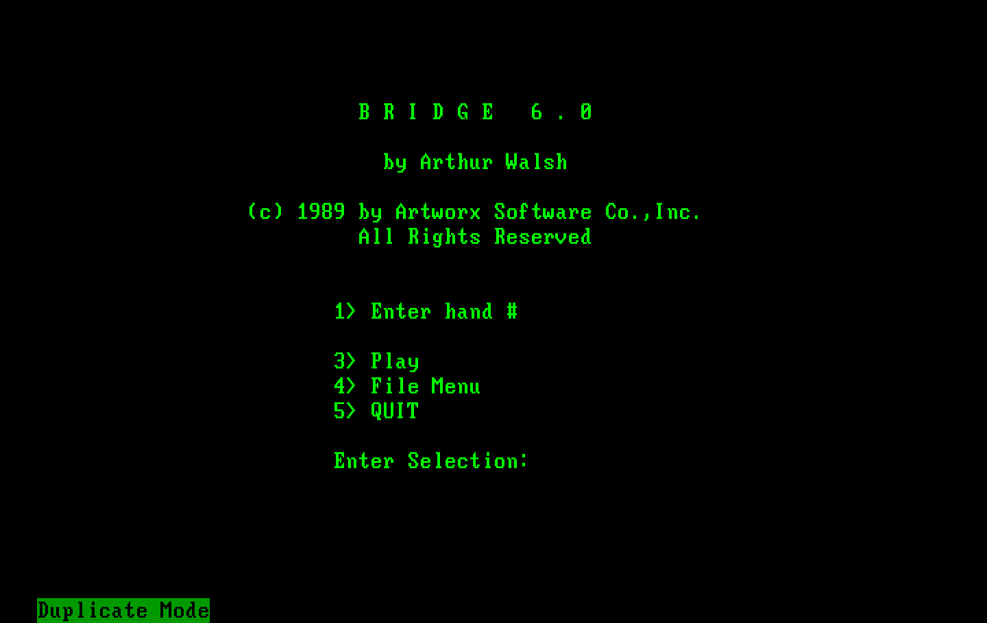 Bridge 6.0 IBM PC/Compatibles Screenshot: Main menu.