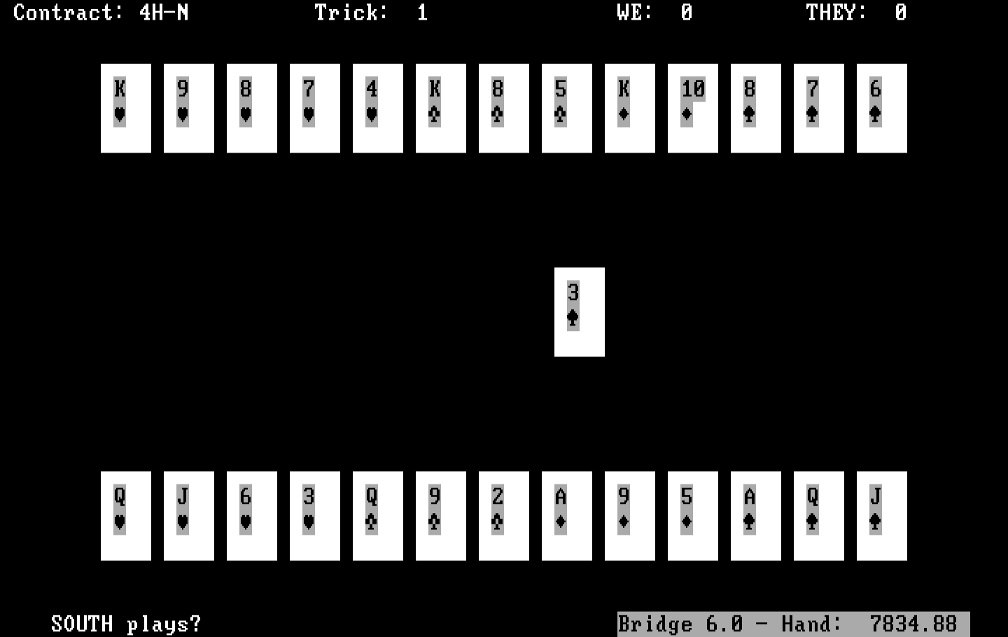 Bridge 6.0 IBM PC/Compatibles Screenshot: South plays what card?