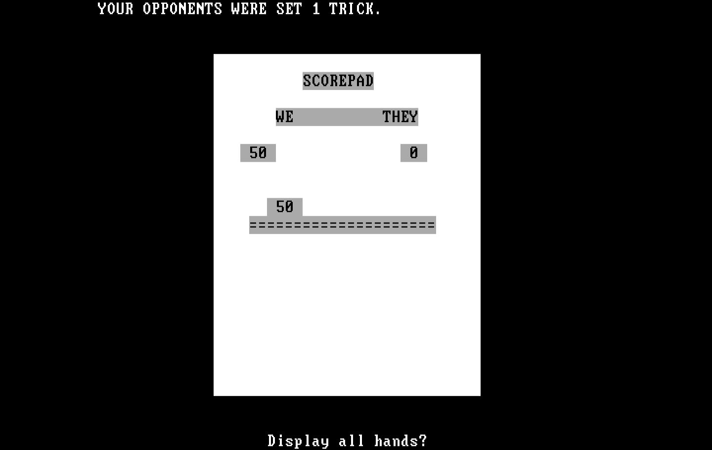 Bridge 6.0 IBM PC/Compatibles Screenshot: Game over.
