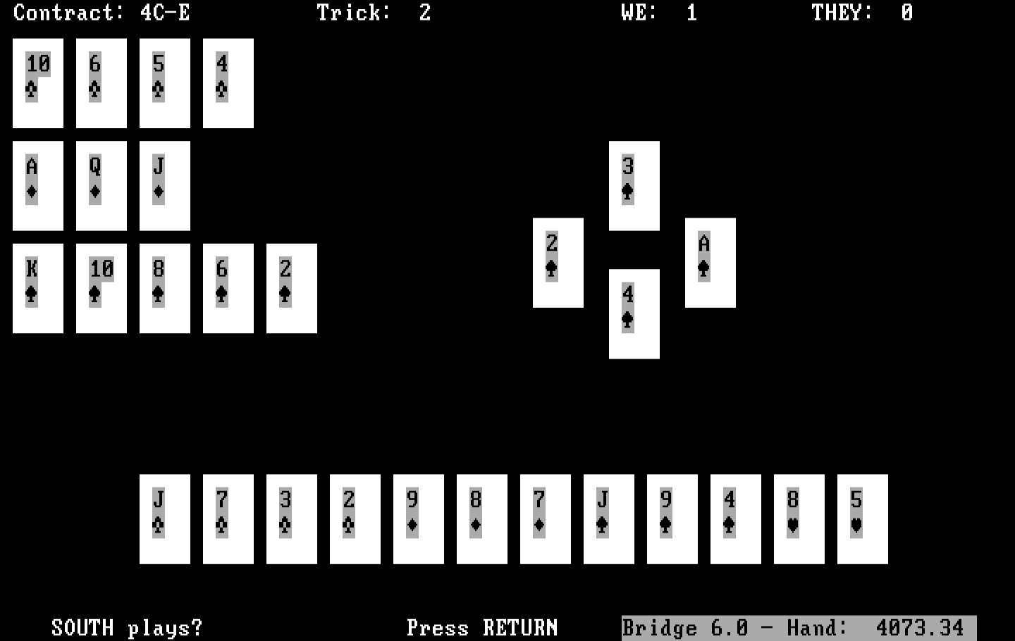 Bridge 6.0 IBM PC/Compatibles Screenshot: Select a card to play.