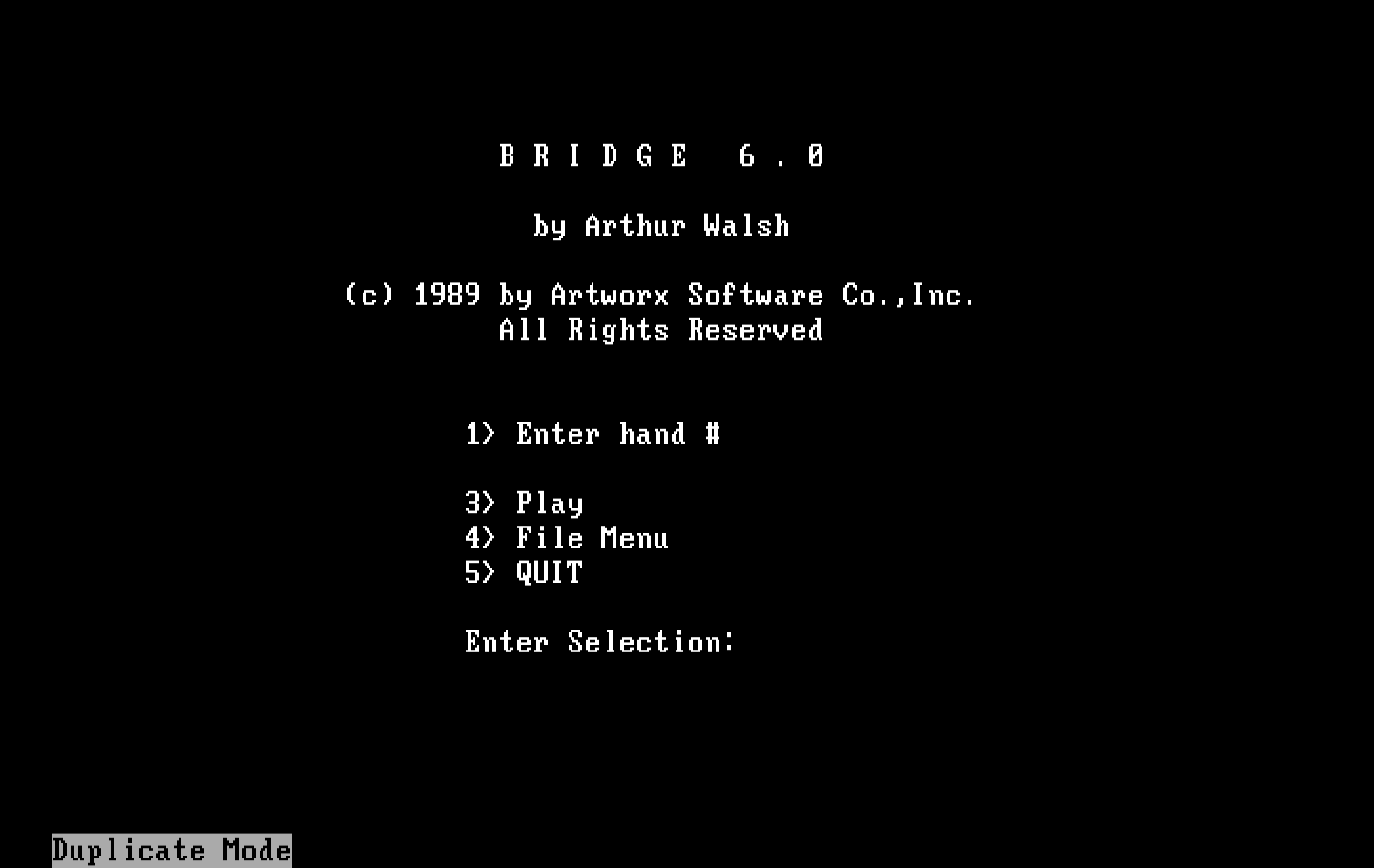 Bridge 6.0 IBM PC/Compatibles Screenshot: Main menu.