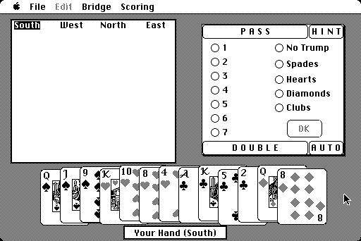 Bridge 6.0 Macintosh Screenshot: Game start.