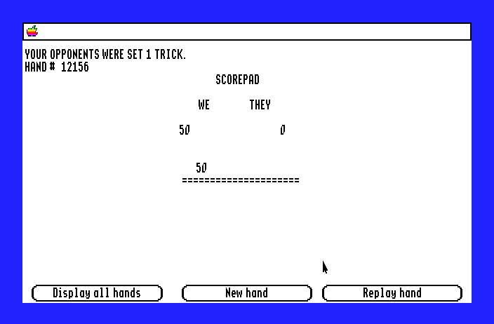 Bridge 6.0 Apple IIgs Screenshot: Game over.