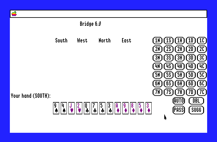 Bridge 6.0 Apple IIgs Screenshot: Game start.