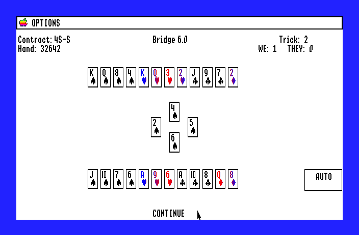 Bridge 6.0 Apple IIgs Screenshot: Game in progress.