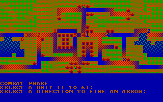 The Plains of Salisbury IBM PC/Compatibles Screenshot: Choose a direction to fire an arrow...