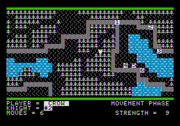 The Plains of Salisbury Apple II Screenshot: Movement phase; give each knight orders on where to go!